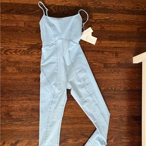 L*Space Go The Distance Jumpsuit, Light Blue, 1 piece workout, Small, NEW w tags